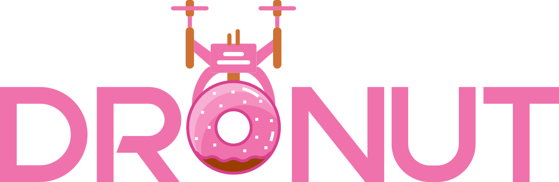 Dronut project word art logo with a drone helicopter lifting a donut